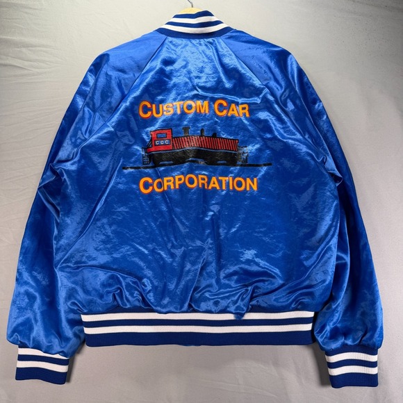 Four Seasons Other - Vintage Railroad Satin Jacket Mens Large Four Seasons Blue Rail Car Snap 90s